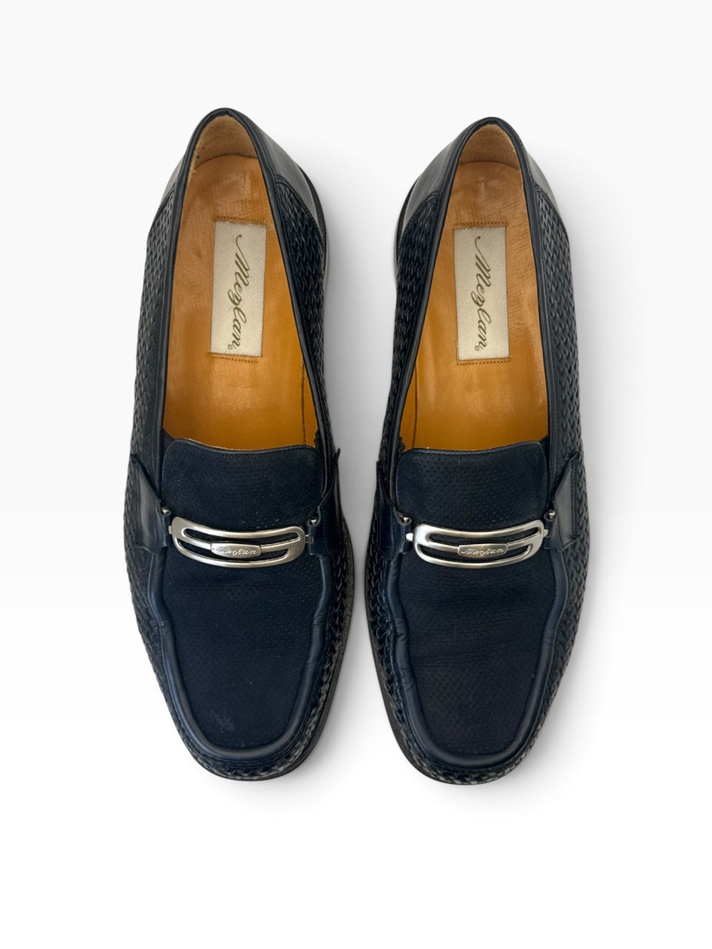 Mezlan Men’s Navy Blue Woven Leather Loafers Slip-On Dress Shoes luxury, Size 10